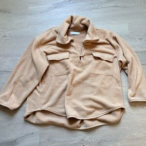 Free People FP Beach All Time Henley Women's Tan Fleece Pullover Sz L
